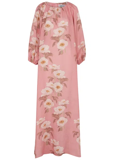 Bernadette Georgio Floral-print Linen Maxi Dress In Pink And White
