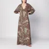 Bernadette Georgio Draped Floral-print Linen Maxi Dress