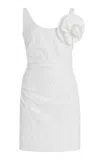 Bernadette Gisele Brooch-detailed Camellia-embossed Mini Dress