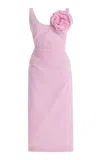 Bernadette Gisele Brooch-detailed Striped-seersucker Midi Dress In Pink
