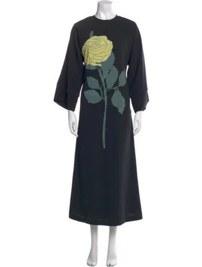 Pre-owned Bernadette Graphic Print Long Dress In Black