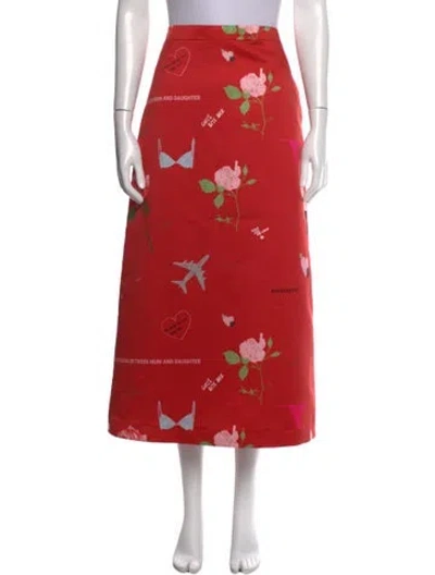Pre-owned Bernadette Graphic Print Long Skirt In Red
