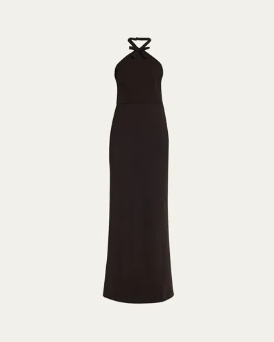 Bernadette Halter Bow Front Gown In Black