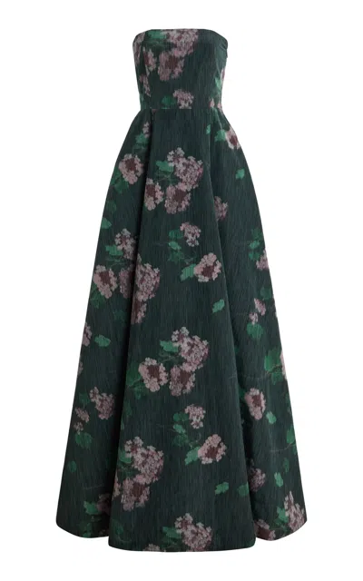 Bernadette Isa Strapless Floral-print Taffeta Gown In Green
