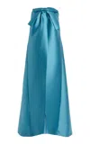 Bernadette Jacques Bow-detailed Strapless Satin Maxi Dress In Blue