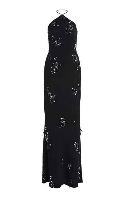Bernadette Jolene Embroidered Halter Dress In Black