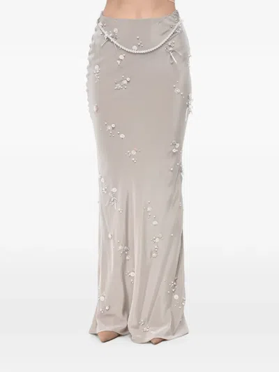 Bernadette Jolene Embroidered Silk Skirt In Gray