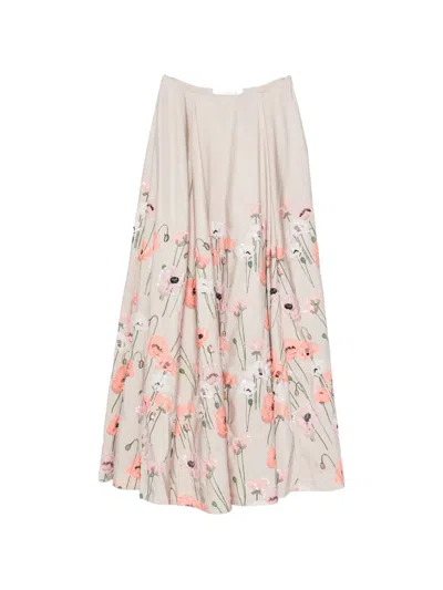 Bernadette Kennedy Floral-embroidered Maxi Skirt In Pink
