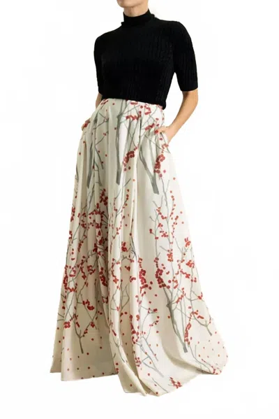 Bernadette Kennedy Maxi Skirt In Red Berry Branch - Vanilla In Multi
