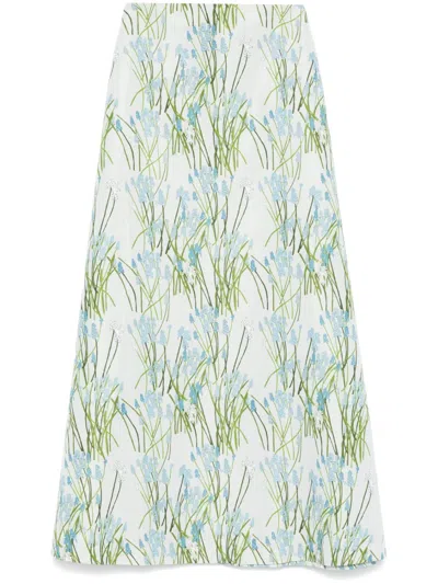 Bernadette Leanne Floral-print Woven Maxi Skirt In E07 - Snowdrop- Winter Blue