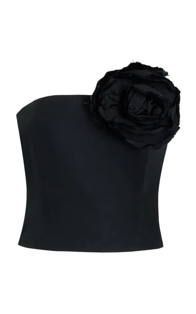 Bernadette Lena Rosette-detailed Taffeta Corset Top In Black