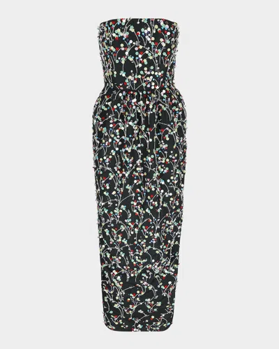 Bernadette Lena Sequin Embroidered Strapless Gown In Multicolor Small Flower On Black