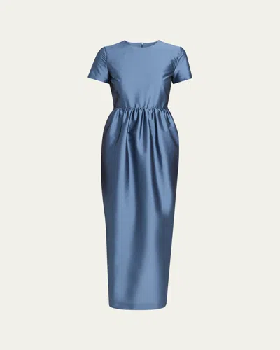 Bernadette Lexi Floral Satin Empire-waist Column Maxi Dress In Blue