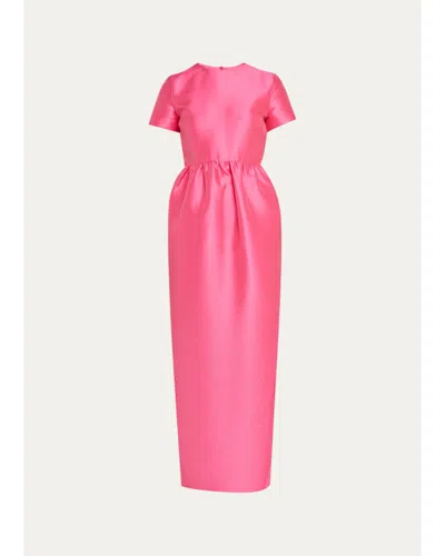 Bernadette Lexi Floral Satin Empire-waist Column Maxi Dress In Fuchsia