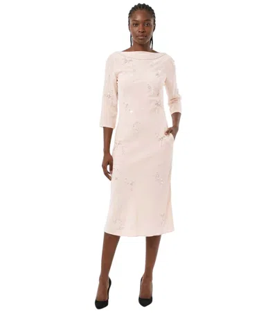 Bernadette Light Pink Embellished Boat Neck Midi Dress In Gold