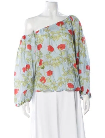 Pre-owned Bernadette Linen Floral Print Blouse In Blue