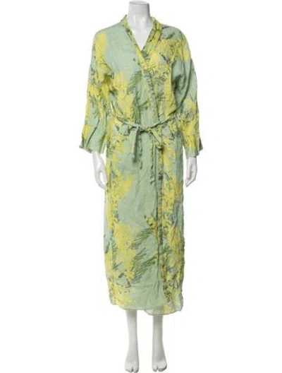 Pre-owned Bernadette Linen Floral Print Nightgown In Green