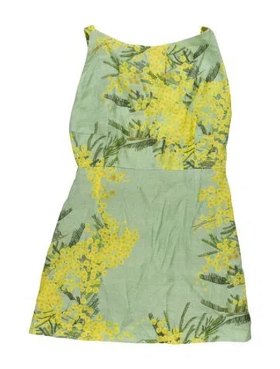 Pre-owned Bernadette Linen Floral Print Top In Green
