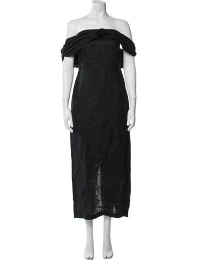 Pre-owned Bernadette Linen Long Dress In Black