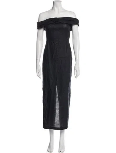 Pre-owned Bernadette Linen Long Dress In Blue