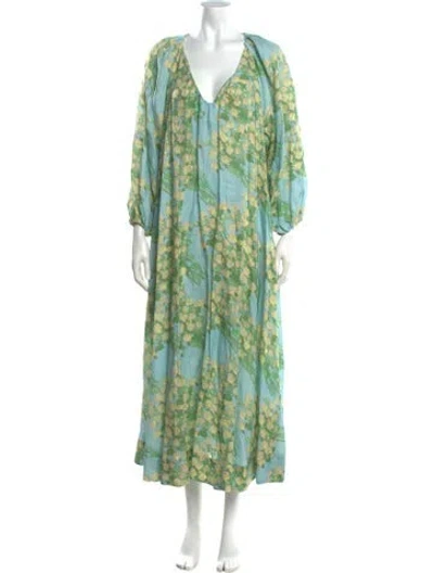 Pre-owned Bernadette Linen Long Dress In Blue