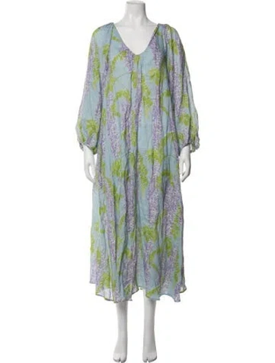 Pre-owned Bernadette Linen Long Dress In Blue/green