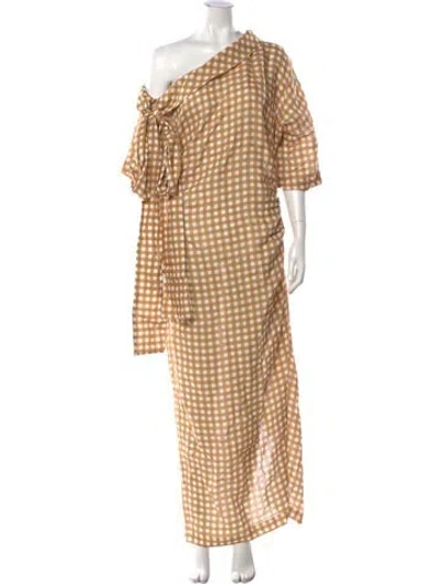 Pre-owned Bernadette Linen Long Dress In Brown