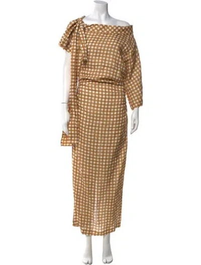 Pre-owned Bernadette Linen Long Dress In Brown
