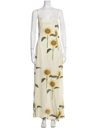 Pre-owned Bernadette Linen Long Dress In Green