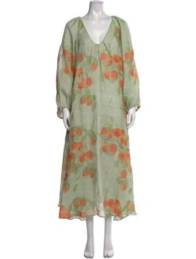 Pre-owned Bernadette Linen Long Dress In Green