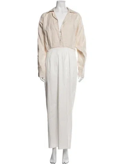 Pre-owned Bernadette Linen Long Dress In Neutrals