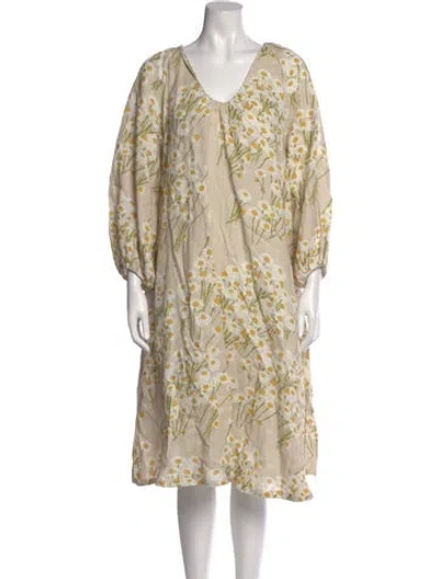 Pre-owned Bernadette Linen Midi Length Dress In Neutral