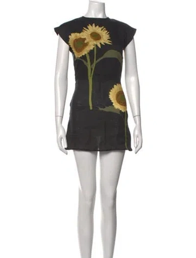 Pre-owned Bernadette Linen Mini Dress In Black