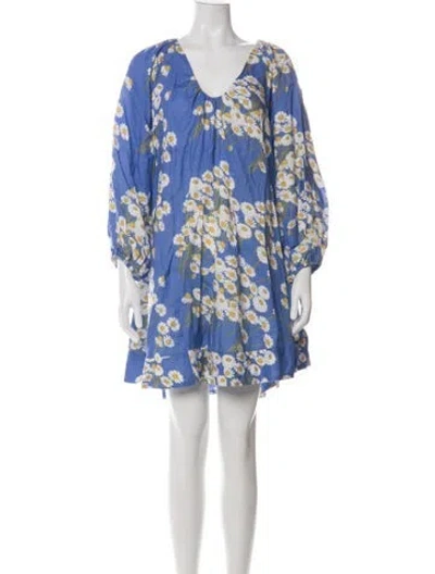 Pre-owned Bernadette Linen Mini Dress In Blue