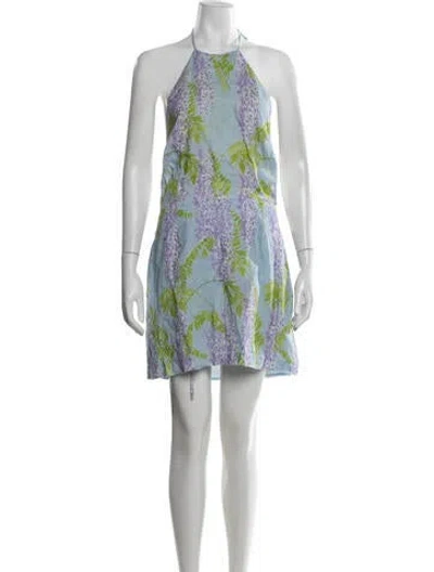 Pre-owned Bernadette Linen Mini Dress In Blue/green