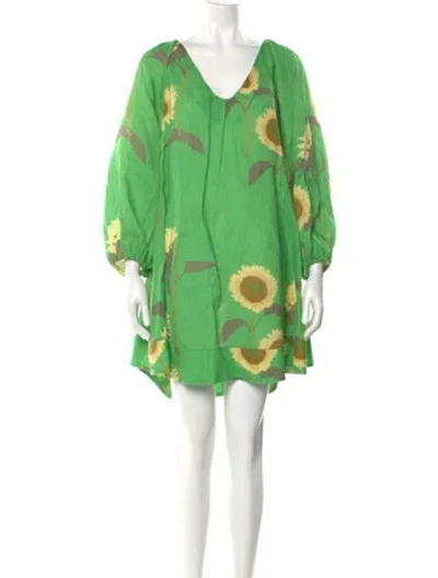 Pre-owned Bernadette Linen Mini Dress In Green