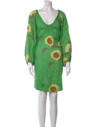 Pre-owned Bernadette Linen Mini Dress In Green