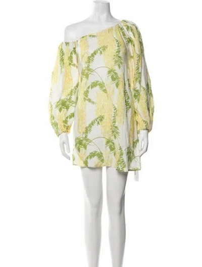 Pre-owned Bernadette Linen Mini Dress In White/yellow