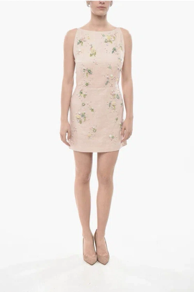 Bernadette Linen-blend Minidress Kimberly With Embroidery In Neutral
