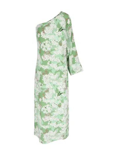 Bernadette Lola Floral-print One-shoulder Silk Dress In Green