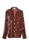Bernadette Louis Embroidered Velvet Pajama Top In Brown