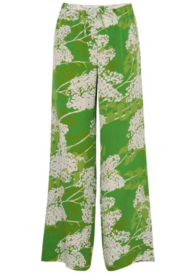 Bernadette Louis Floral-print Silk Crepe De Chine Trousers In Green