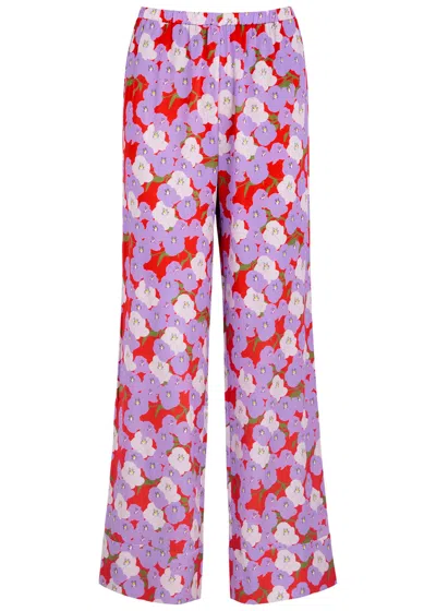 Bernadette Louis Floral-print Silk-satin Trousers In Pink