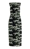 Bernadette Flower-print Boat-neck Belted Midi Dress In Black