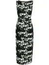 Bernadette Flower-print Boat-neck Belted Midi Dress In Black