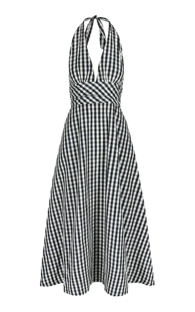 Bernadette Marilyn Gingham Taffeta Maxi Halter Dress In Navy