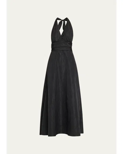 Bernadette Marylin Camelia Embossed Cotton Midi Halter Dress In Black