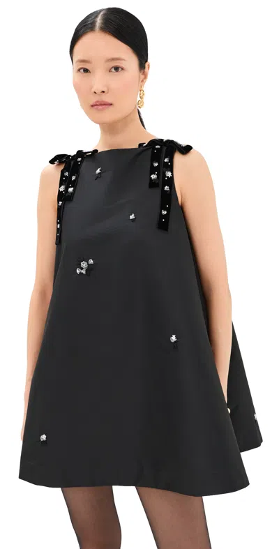 Bernadette Melody Embellished Velvet-trimmed Satin Mini Dress In Black