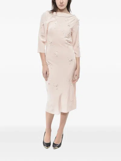 Bernadette Midi Sequin-embellished Faux-pearl Dress In Neutral