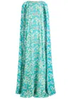 Bernadette Minnie Draped Chiffon Print Gown In Blue
